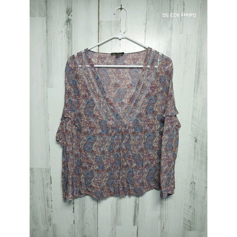 Frye Women's Large Half Sleeve Floral V Neck Blouse